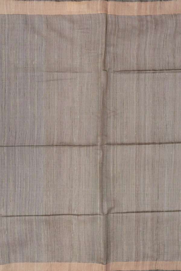 Tussar Silk Saree In Dusty Olive With Zari Border