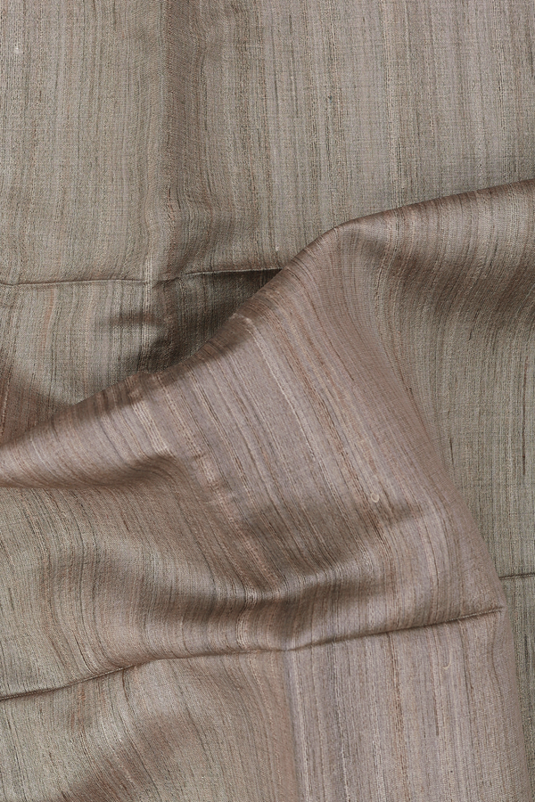 Tussar Silk Saree In Dusty Olive With Zari Border
