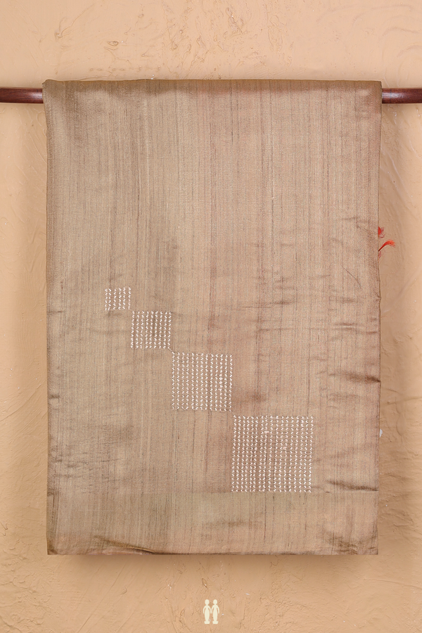 Tussar Silk Saree In Brown With Threadwork Design
