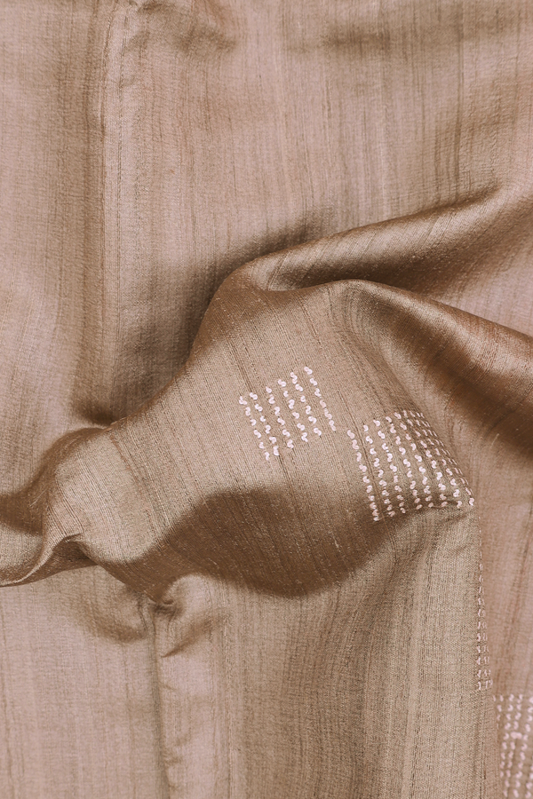 Tussar Silk Saree In Brown With Threadwork Design