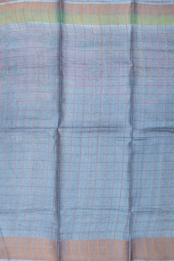 Tussar Silk Saree In Grey And Pink With Checks Design