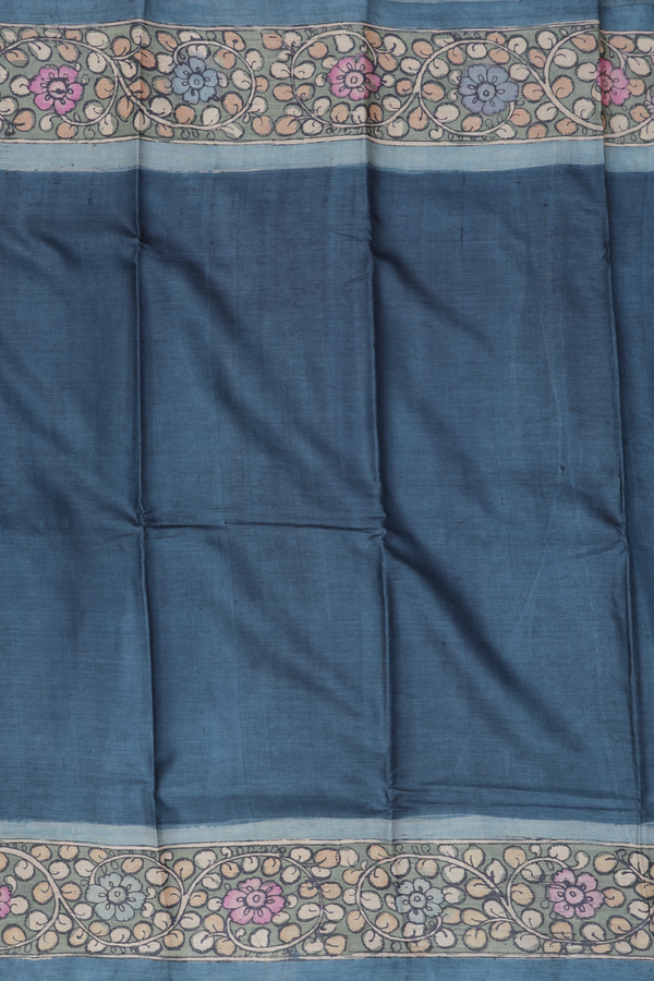 Tussar Silk Saree In Charcoal Grey With Floral Border