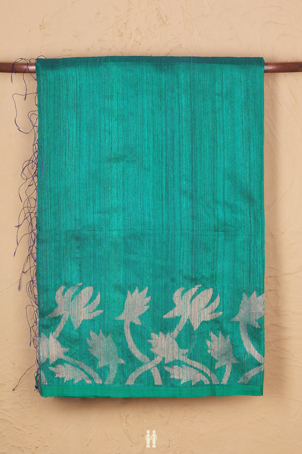 Bailu Silk Saree In Peacock Green With Zari Border