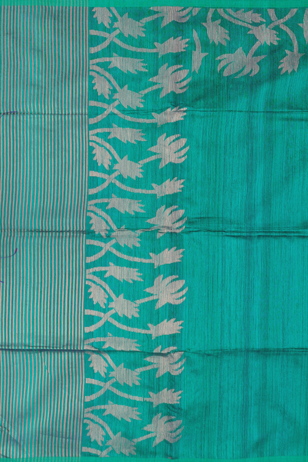 Bailu Silk Saree In Peacock Green With Zari Border