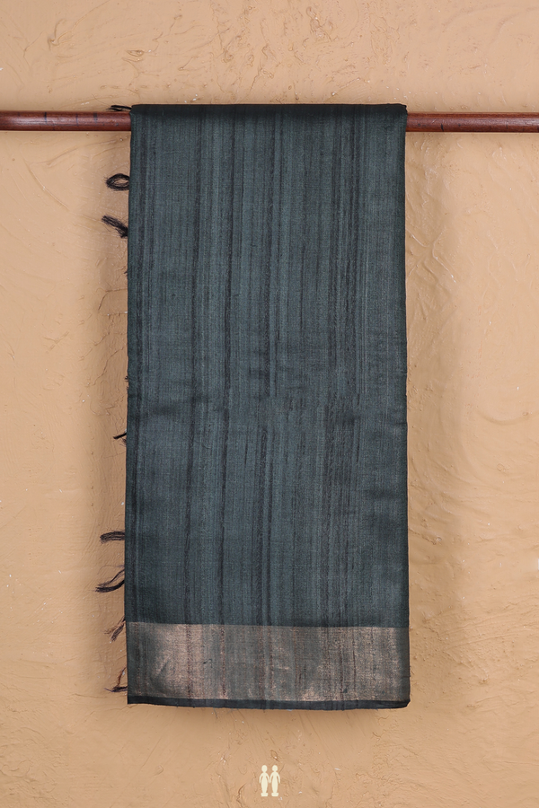 Tussar Silk Saree In Dark Green With Zari Border