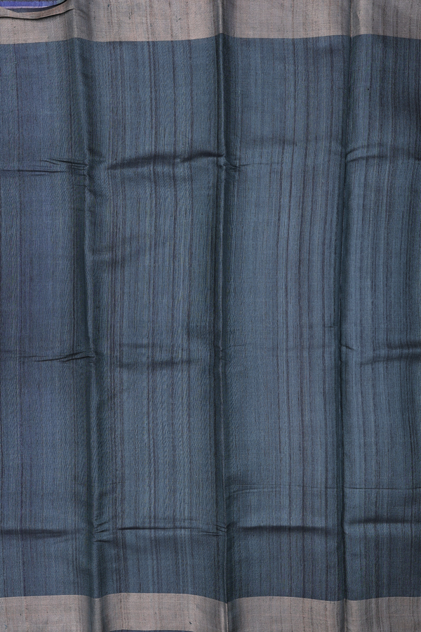 Tussar Silk Saree In Dark Green With Zari Border