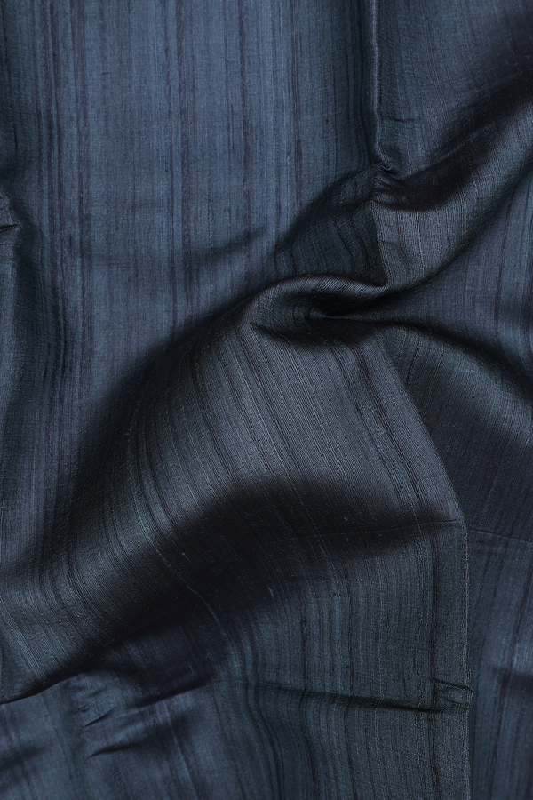 Tussar Silk Saree In Dark Green With Zari Border