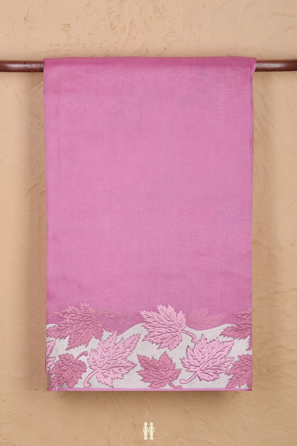 Organza Silk Saree In Pink With Leaf Border