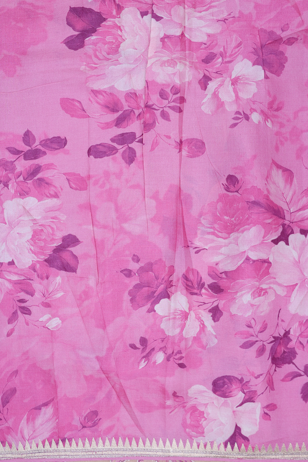 Organza Silk Saree In Pink With Leaf Border