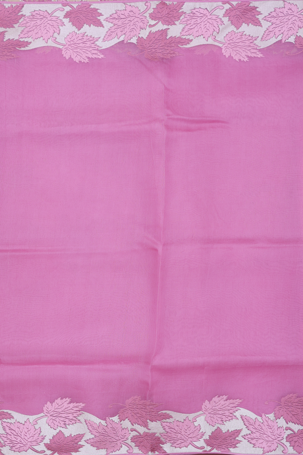 Organza Silk Saree In Pink With Leaf Border