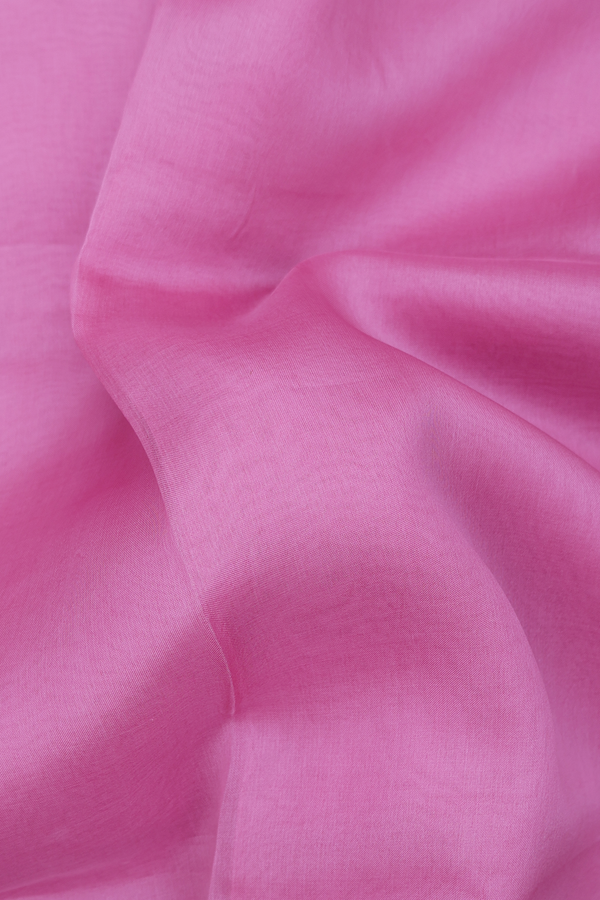 Organza Silk Saree In Pink With Leaf Border