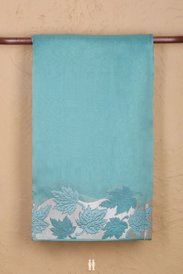 Organza Silk Saree In Turkish Blue With Threadwork Border