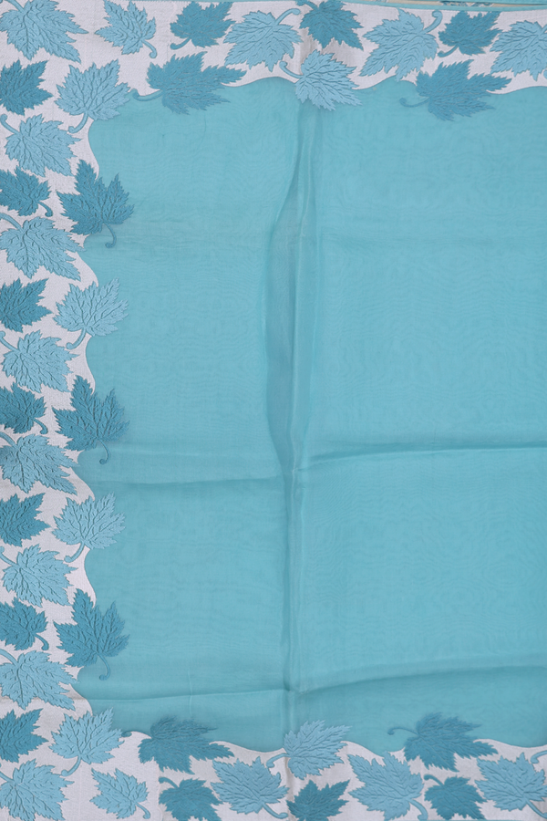 Organza Silk Saree In Turkish Blue With Threadwork Border