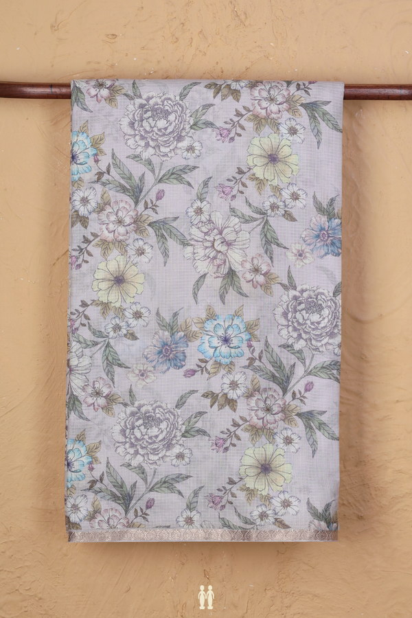 Kota Silk Saree In Grey With Floral Design