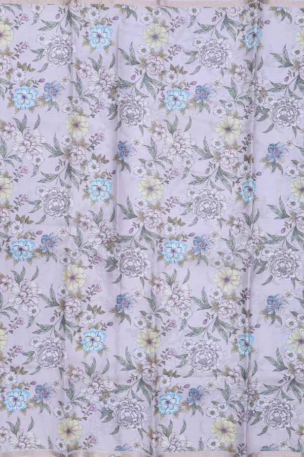 Kota Silk Saree In Grey With Floral Design