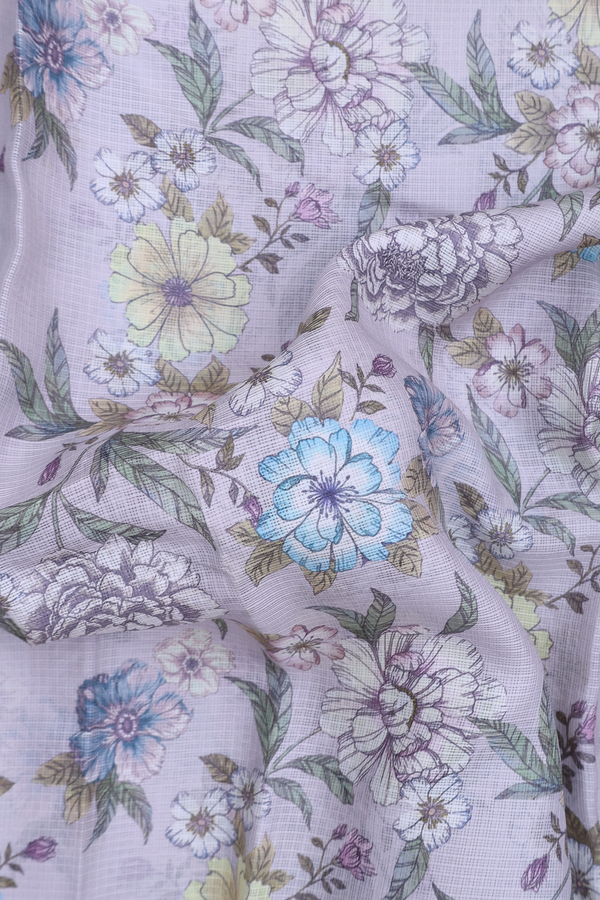 Kota Silk Saree In Grey With Floral Design