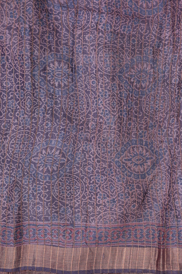 Tussar Silk Saree In Dusty Mauve With Ajrakh Printed Design