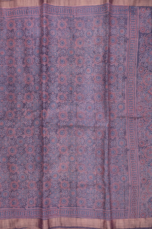 Tussar Silk Saree In Dusty Mauve With Ajrakh Printed Design