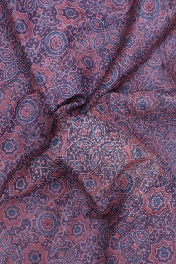 Tussar Silk Saree In Dusty Mauve With Ajrakh Printed Design
