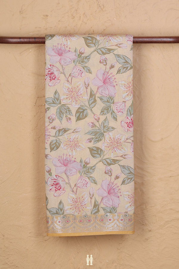 Chanderi Silk Cotton Saree In Light Orange With Floral Design