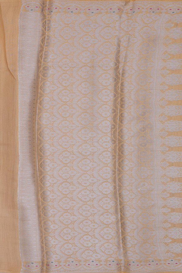 Chanderi Silk Cotton Saree In Light Orange With Floral Design