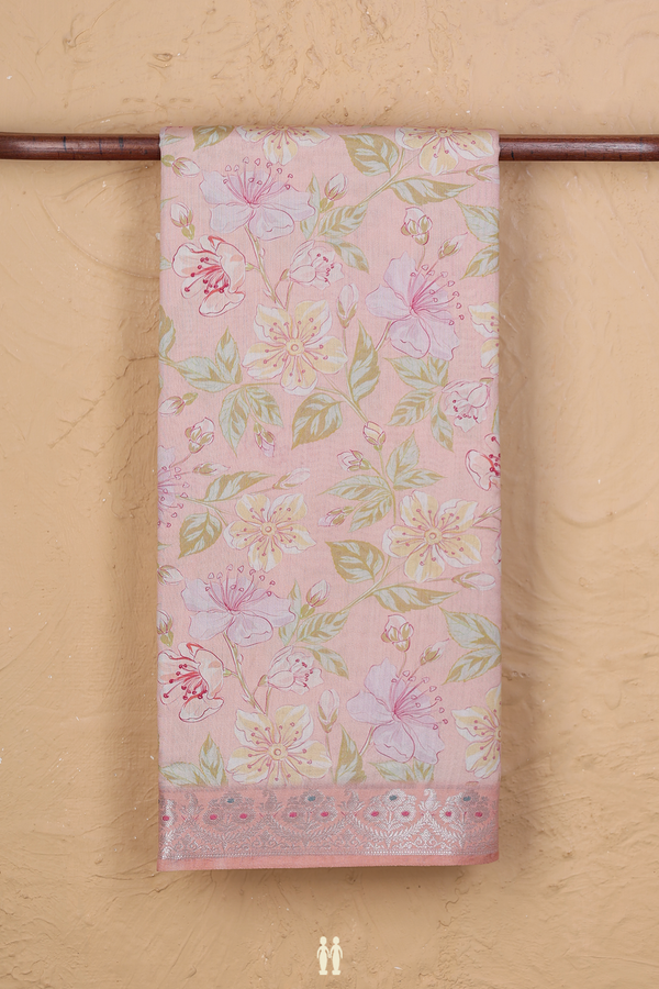 Chanderi Silk Cotton Saree In Dusty Rose With Floral Design