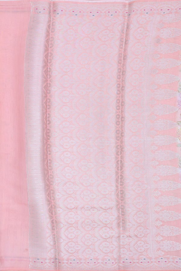 Chanderi Silk Cotton Saree In Dusty Rose With Floral Design