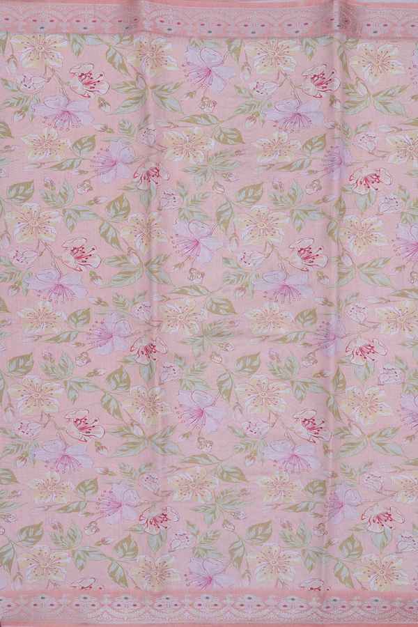 Chanderi Silk Cotton Saree In Dusty Rose With Floral Design