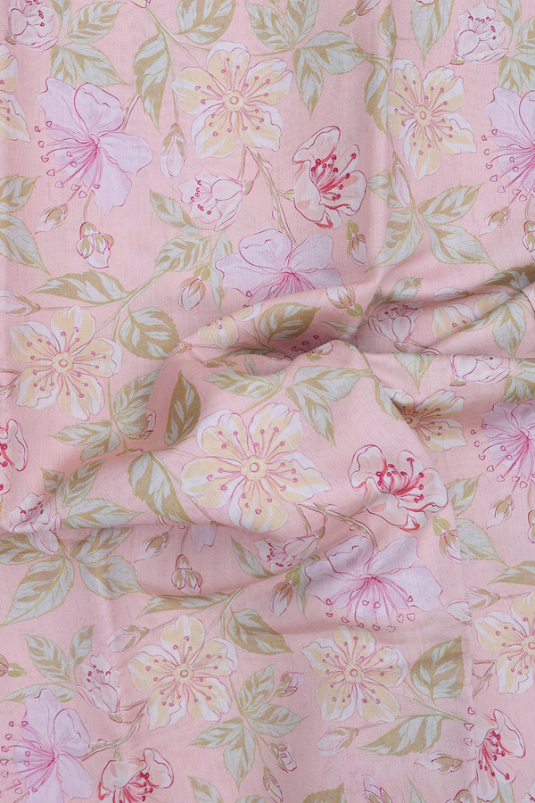 Chanderi Silk Cotton Saree In Dusty Rose With Floral Design