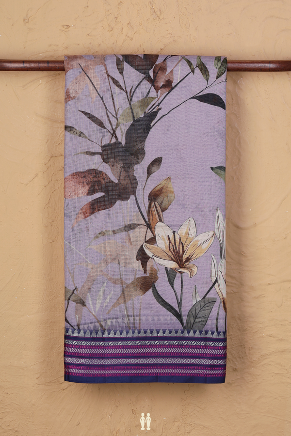 Kota Silk Saree In Pastel Purple With Floral Design
