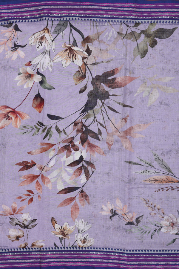 Kota Silk Saree In Pastel Purple With Floral Design