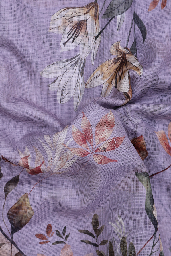 Kota Silk Saree In Pastel Purple With Floral Design