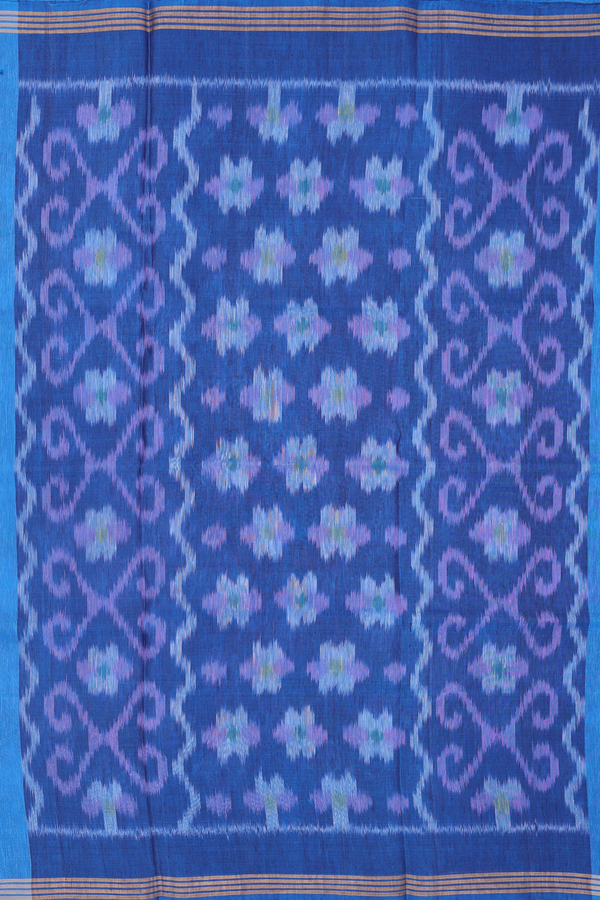 Linen Saree In Cobalt Blue With Zari Buttas