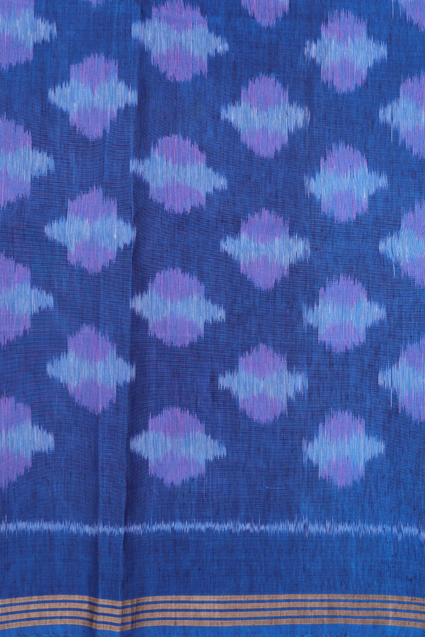 Linen Saree In Cobalt Blue With Zari Buttas
