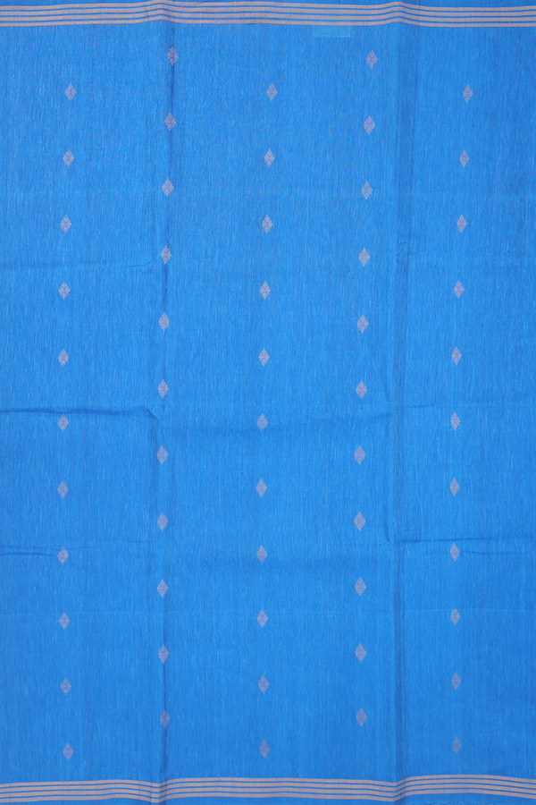 Linen Saree In Cobalt Blue With Zari Buttas