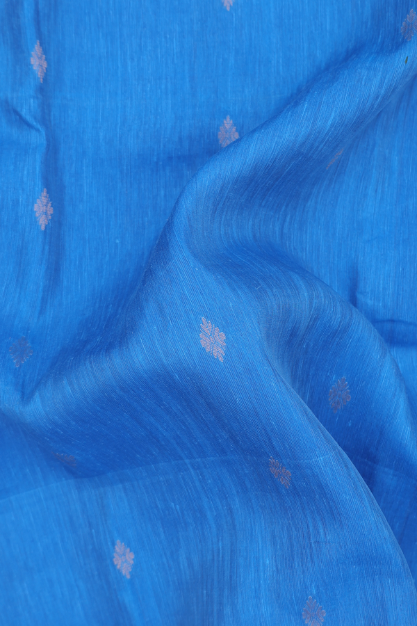 Linen Saree In Cobalt Blue With Zari Buttas