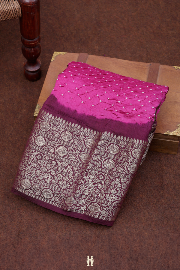 Bandhani Silk Saree In Magenta With Tie And Dye Design