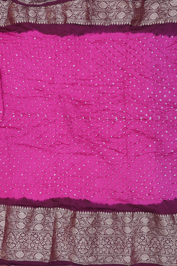 Bandhani Silk Saree In Magenta With Tie And Dye Design