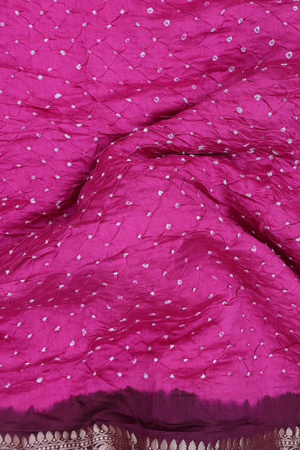 Bandhani Silk Saree In Magenta With Tie And Dye Design