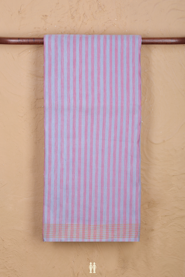 Linen Saree In Pink And Purple With Stripes Design