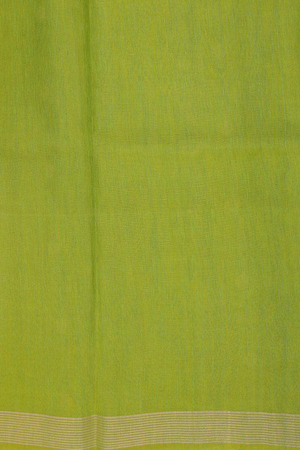 Linen Saree In Lime Green With Zari Buttas