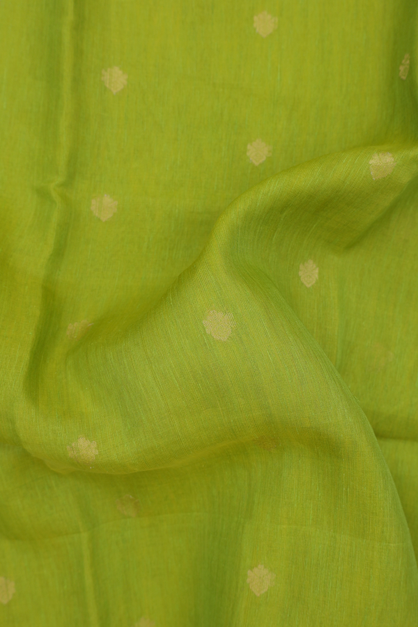 Linen Saree In Lime Green With Zari Buttas