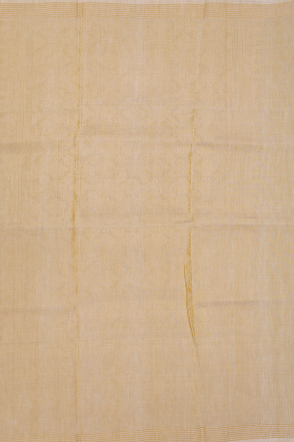 Linen Saree In Brick Yellow With Zari Buttas