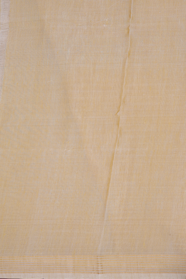 Linen Saree In Brick Yellow With Zari Buttas