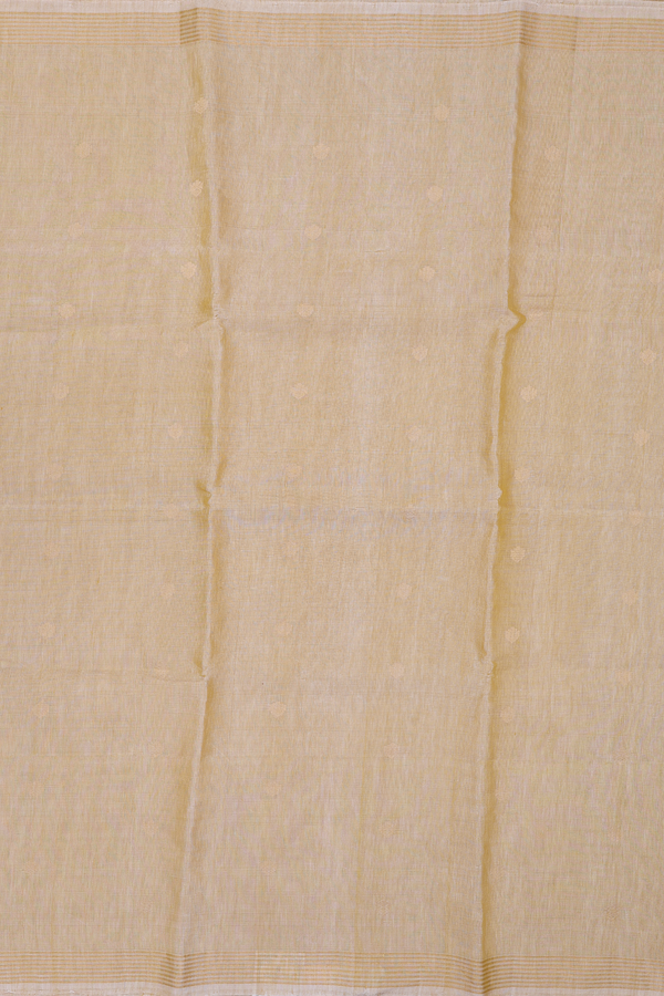 Linen Saree In Brick Yellow With Zari Buttas