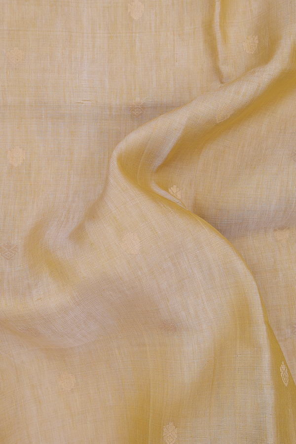 Linen Saree In Brick Yellow With Zari Buttas