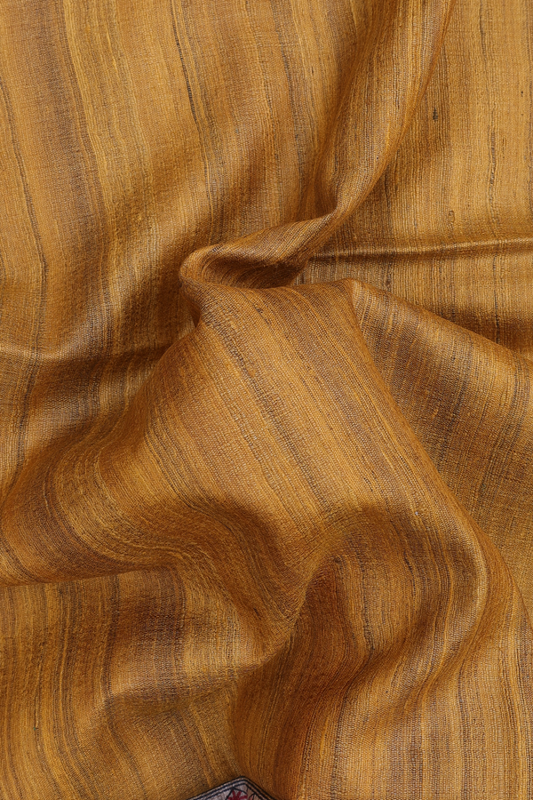 Tussar Silk Saree In Mustard Yellow With Madhunbani Border