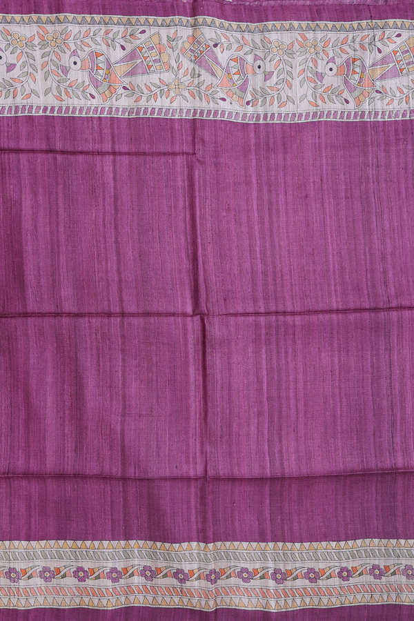 Tussar Silk Saree In Purple With Contrast Border