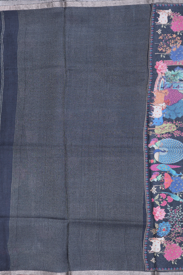 Tussar Silk Saree In Black With Printed Design