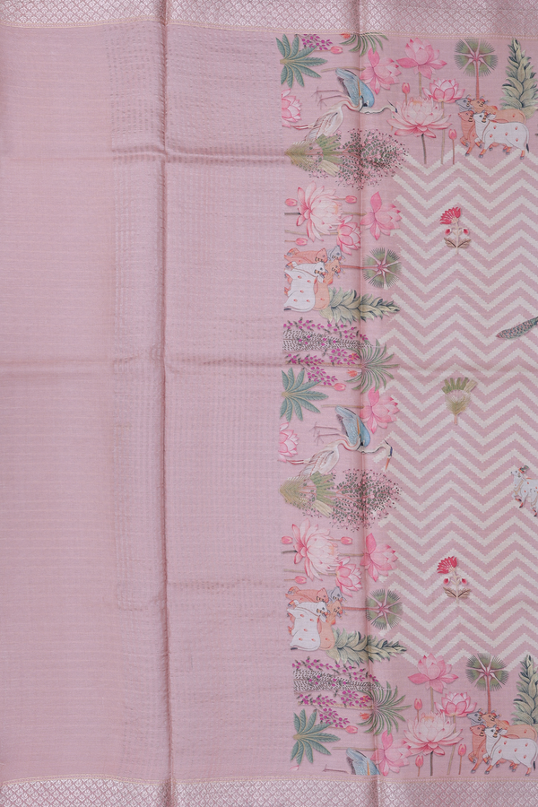 Tussar Silk Saree In Cocoa Brown With Chevron Design